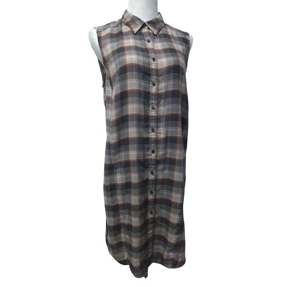 Rush Top Womens Small Tunic High Side Slits Gray Plaid - Picture 1 of 9